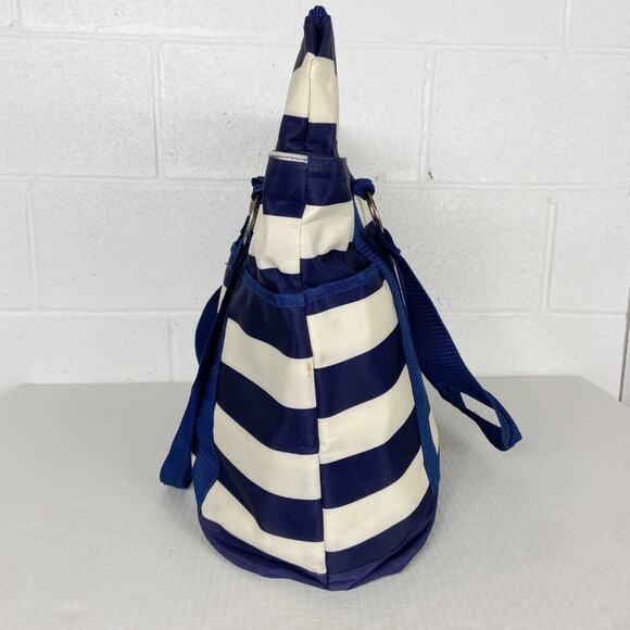 Initials Inc Beach Bag Tote Navy Blue Ivory White Stripe Mesh Bottom Pockets A - Picture 4 of 15